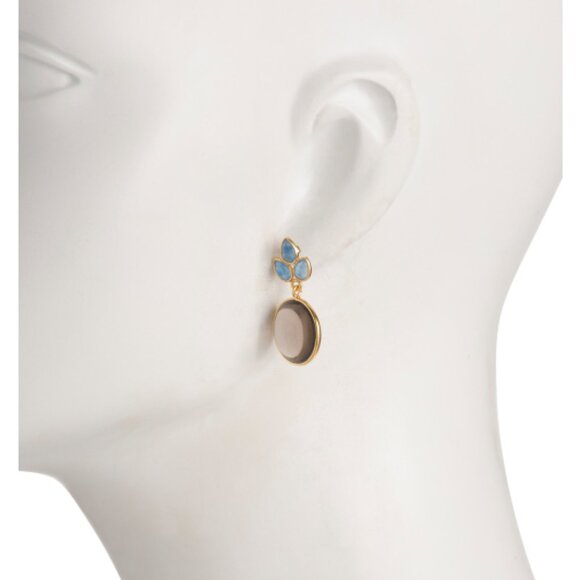 SHAANTI JEWELS Made In India 14kt Gold Plated Smoky Topaz And Blue Quartz Earrin - Picture 2 of 3